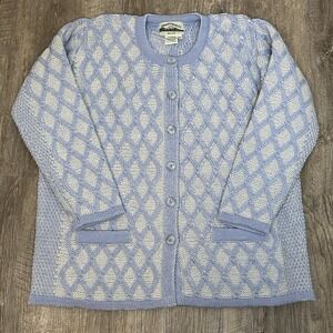 Aran Crafts Ireland Blue 100% Merino Wool Button Front Cardigan Sweater XL NWOT